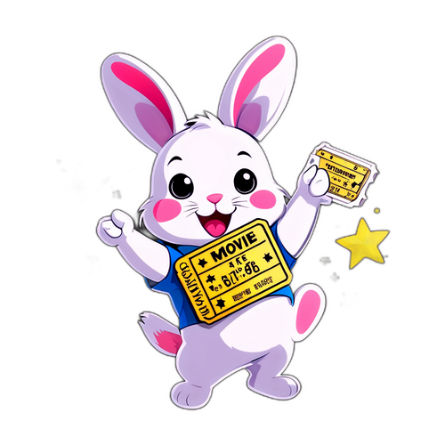 Sticker thỏ dễ thương cầm vé phim