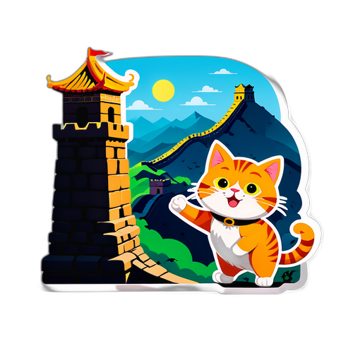 探索长城的猫咪卡通角色