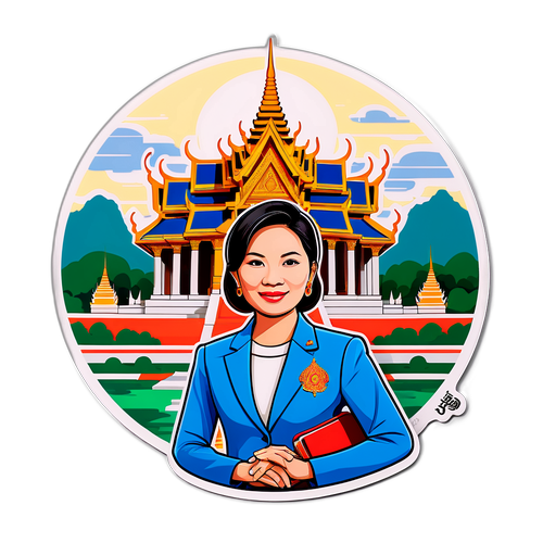 Sticker Paetongtarn Shinawatra di Depan Kuil Thailand