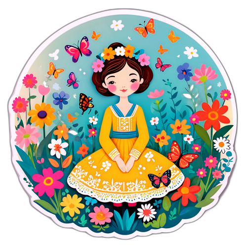 Et eventyrlig hagescene klistremerke