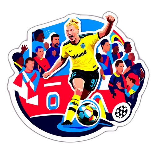 Sticker van Haaland die een doelpunt scoort