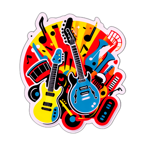 リズムあふれる楽器のステッカー