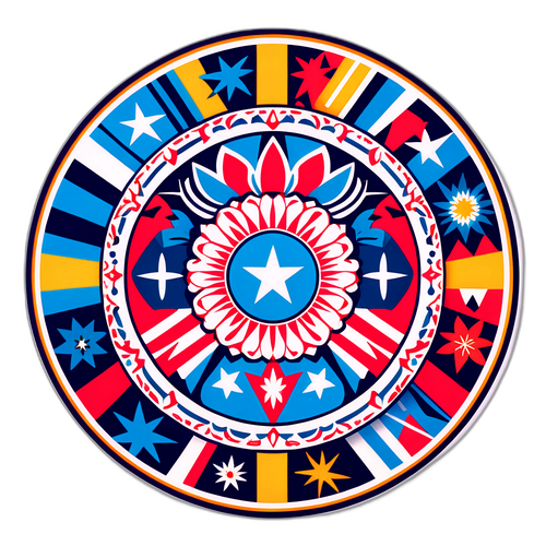 Sticker que combina elementos icónicos de la cultura uruguaya y americana