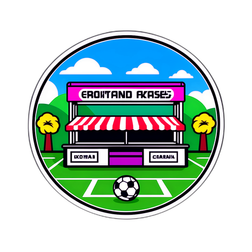 Jalkapallokenttä fanituotteita myyvällä kioskilla