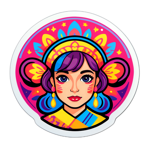 מדבקה המקדישה לכבוד קרן ברטוב עם ייצוג אומנותי וצבעוני