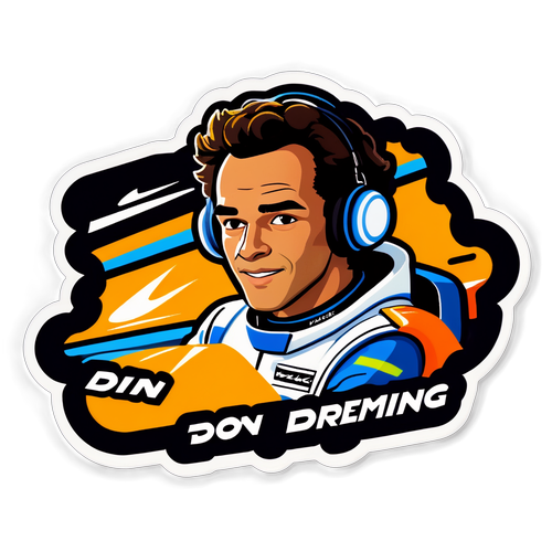 Aufkleber von Lando Norris im Rennszenario mit dem Motto 'Dont Stop Dreaming'
