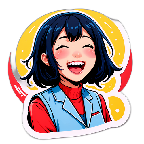 笑っている青木佐由香のカートゥーンスタイルステッカー