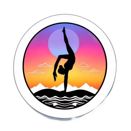 Tyylikäs Lululemon-tarra joogaposeeraussilhuetti rauhoittavassa luontotaustassa