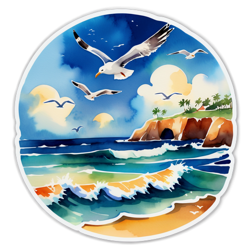 Serene Beach Scene with Seagulls