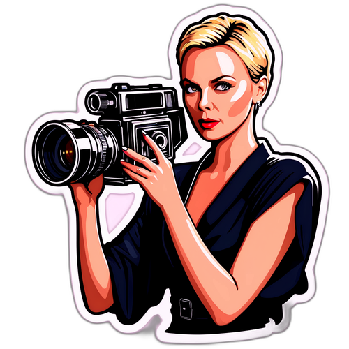 En glamorös klistermärke av Charlize Theron