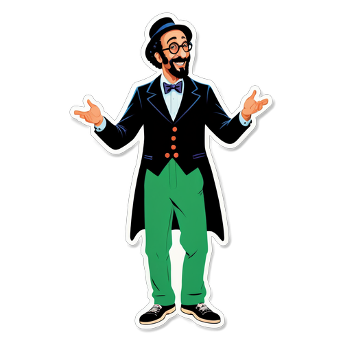 Elie Semoun en personnage comique dans un parc d'attractions