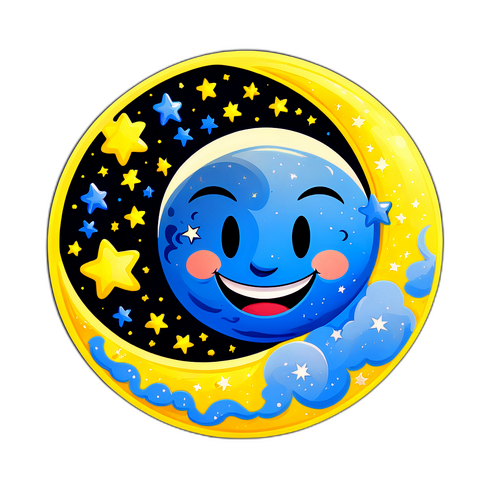Diseño de una luna sonriente con estrellas
