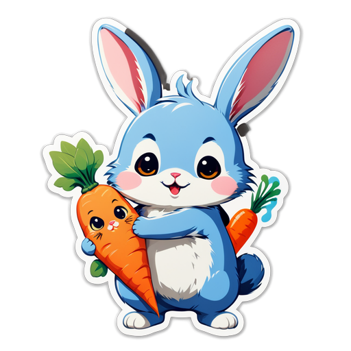 可爱的兔子拥抱胡萝卜贴纸