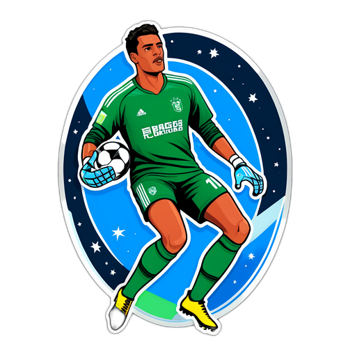 Desenho de Hugo Souza como goleiro em uma defesa incrível