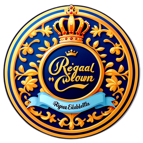 Design di adesivo con una corona regale e la scritta 'Regina Elisabetta'