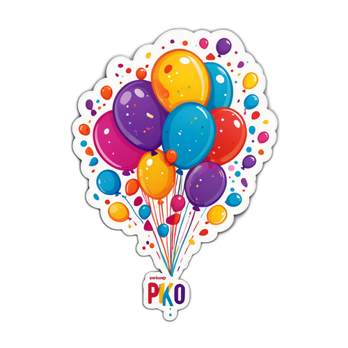 Wesoły naklejka 'pko' z balonami i konfetti