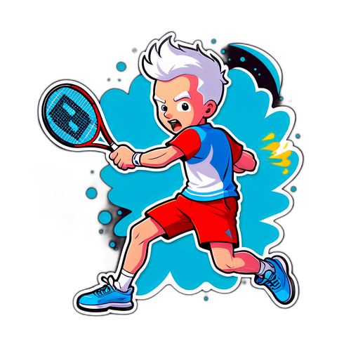 Actionfylt klistremerke av Casper Ruud som slår et kraftig forhand