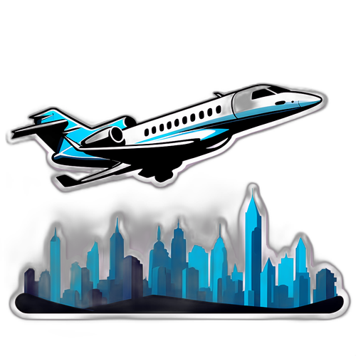 Elegantní nálepka soukromého letadla Falcon 50 nad abstraktní městskou krajinou