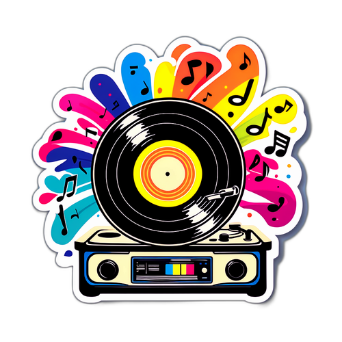 रेट्रो स्टाइल विनीली रिकॉर्ड प्लेयर स्टिकर