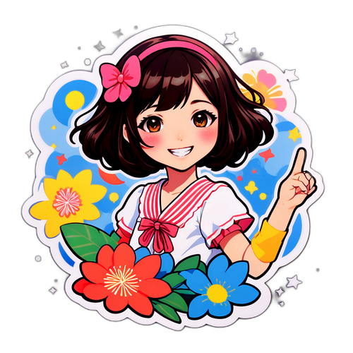 まゆ横田のイラストを特徴としたファンステッカー