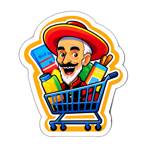 ユーモラスなドン・キホーテのキャラクターを描いたステッカー