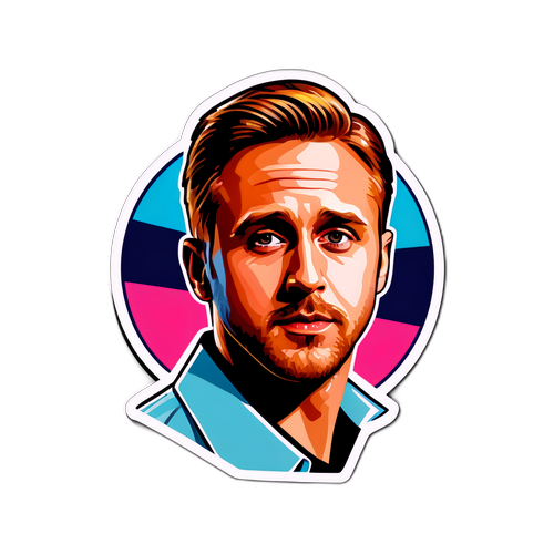 Sticker van Ryan Gosling als iconisch filmkarakter met trendy grafisch ontwerp