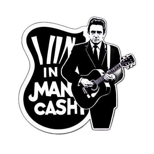 Nálepka s Johnny Cash na černém pozadí