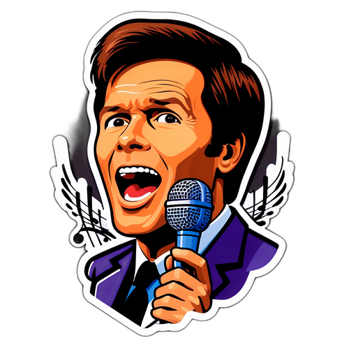Retro-sticker af Cliff Richard med musiknoter og mikrofon