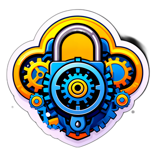 Digital Padlock na Nakapaligid sa mga Gears at Shields