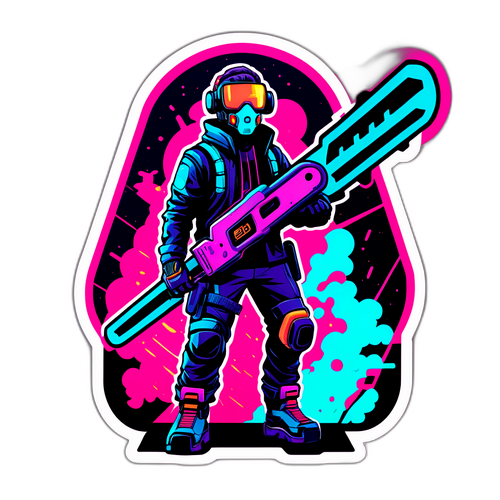 Футуристическая версия человека с цепной пилой в киберпанковском стиле