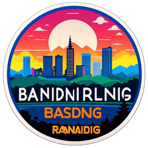 Stiker Pemandangan Siluet Bandung saat Senja dengan Jadwal Sholat