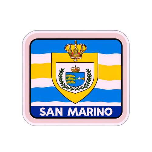 San Marino zászlaja, színes, történelmi emlékekkel a háttérben