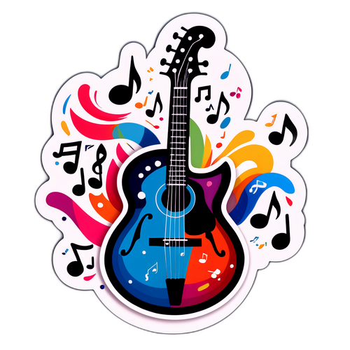 Diseño artístico de guitarra con notas musicales