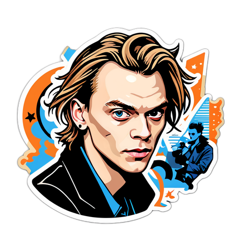 Autocollant représentant Jamie Campbell Bower avec des silhouettes de ses rôles au cinéma