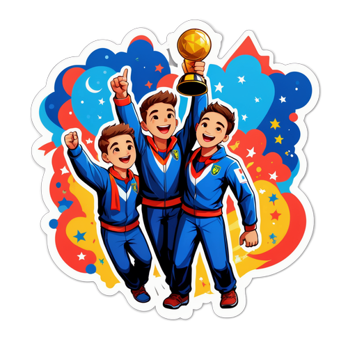勝利を祝うキャラクターたち