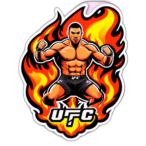 Sticker de combattant UFC en action avec des flammes