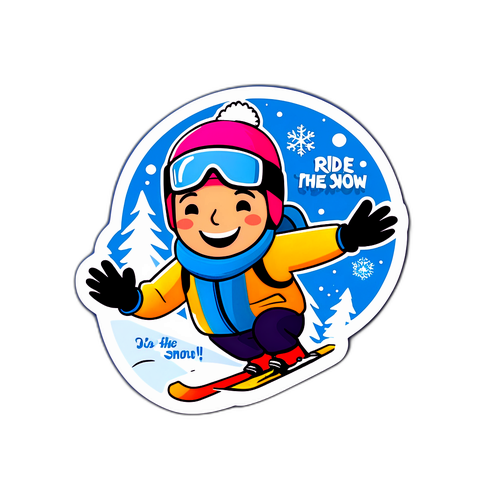 En klistermärke med en glad skidåkare