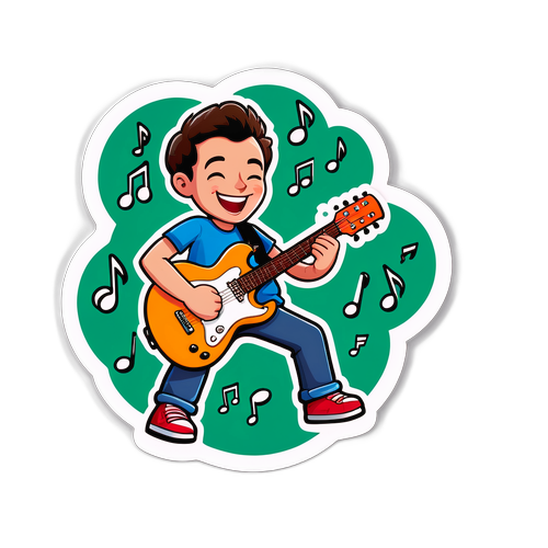 Cheerful Guitar Player Sticker