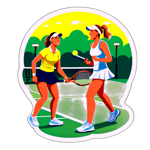 Autocolant dinamic cu Mannarino și Azarenka pescuind mingi de tenis