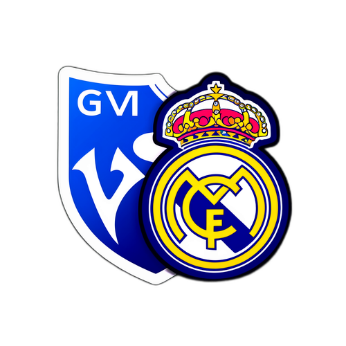 Getafe ja Real Madrid -joukkueiden logot jalkapallokentällä