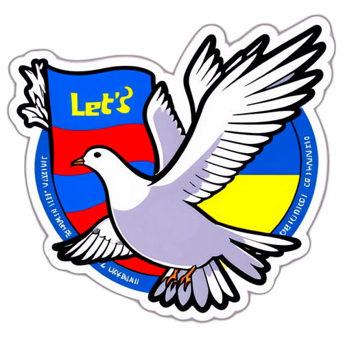 Un sticker simbolizând pacea în conflictul Rusia-Ucraina