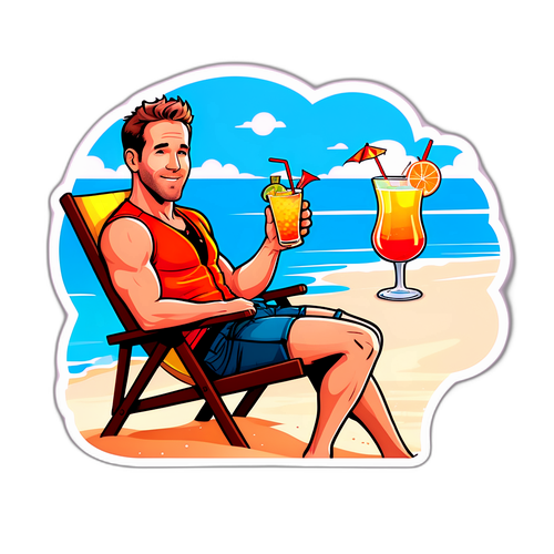 Humorvolle Illustration von Ryan Reynolds am Strand