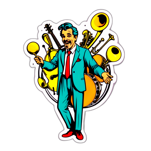 אילוסטרציה יצירתית של אוסקר גלוך המ juggling כלי נגינה