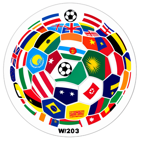 Grafik Bola Sepak dengan Bendera Negara CWC 2025
