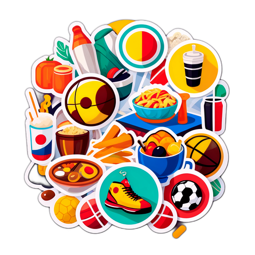 Collage Nền Văn Hóa và Ẩm Thực trong Thể Thao