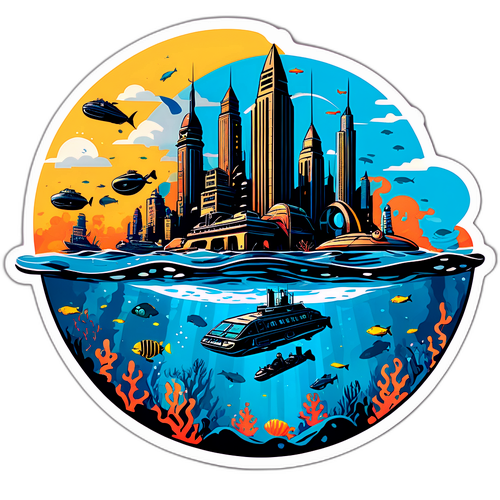 Onderwatersticker van een dystopische wereld