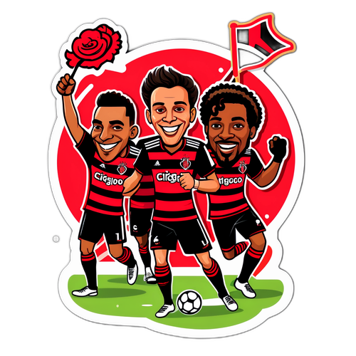 Diseño de un sticker divertido sobre el partido Flamengo vs. Lanús