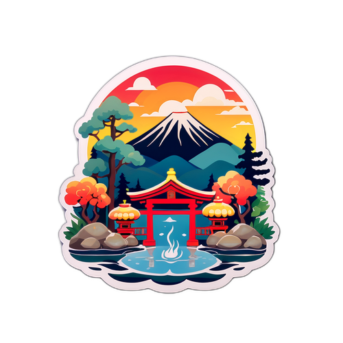 温泉と神社のイラストスタンプ