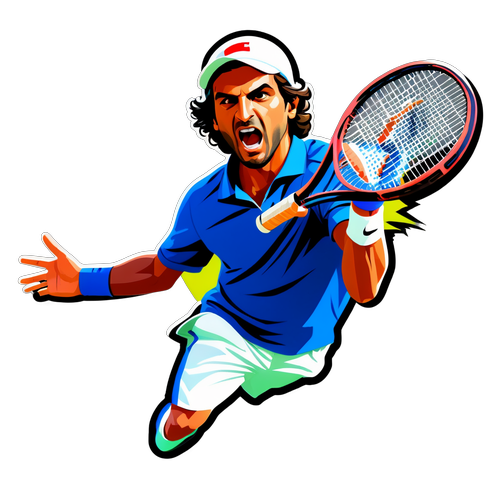 Porträt von Lorenzo Musetti mit dynamischen Tennis-Elementen