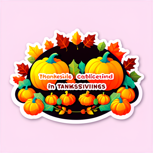 Stiker Thanksgiving Ceria dengan Daun Musim Luruh dan Labu